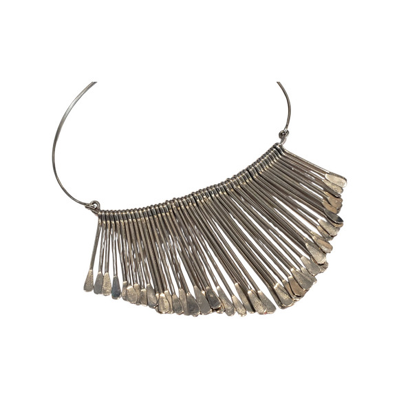 Vintage Modernist Collar Necklace Silver Tone Metal Bib Adjustable Choker MCM - Picture 3 of 12